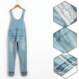 Custom Printed Slim Fit Girls Denim Clothes / Jeans Bib Pants OEM ODM