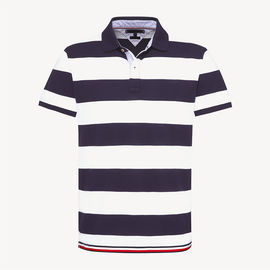 High Collar Stripped Golf Polo Shirt for Men Customised Logo Cotton Material