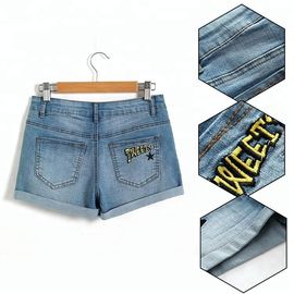 Summer Teen Girl Jean Shorts With Pockets , Mid Waist Girls Stretch Denim Shorts